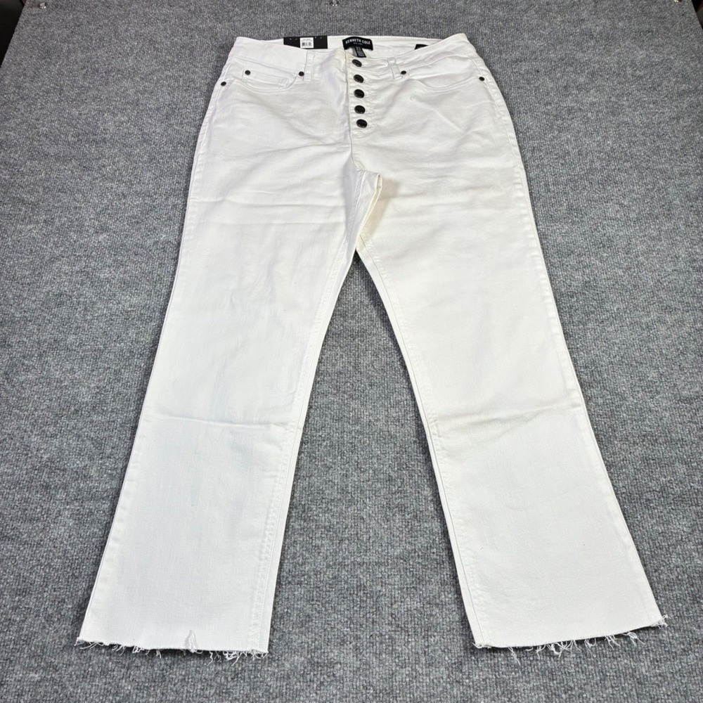 Kenneth Cole Straight Leg‎ Jeans Womens 12/31 White High Rise Raw Hem NWT